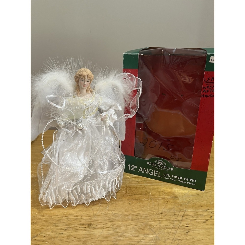 Kurt Adler White LED Angel Tree Topper 12" In Box Tested Pearls‎ Lace Porcelain